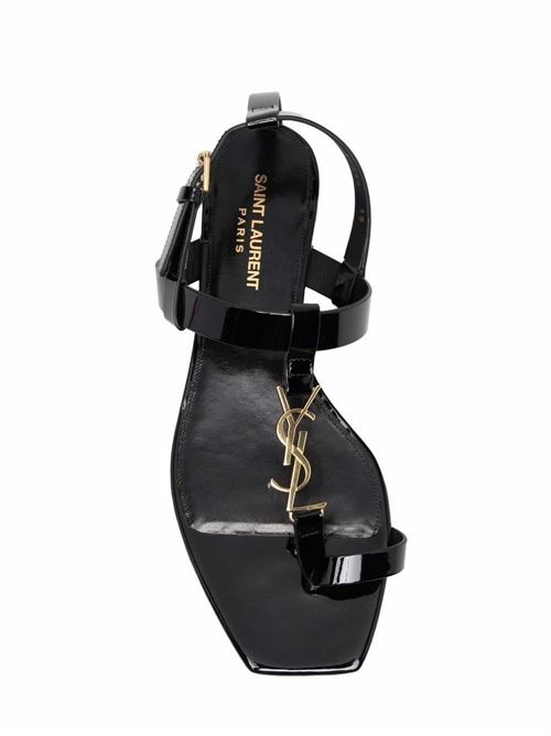 Sandali Cassandra in pelle nera con logo Saint Laurent | 664520B8IKK1000